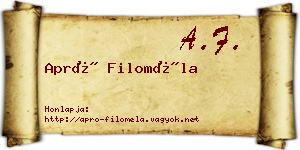 Apró Filoméla névjegykártya